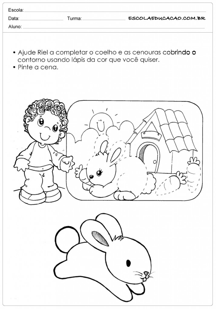 Atividades e Desenhos de Animais para Colorir - Complete o Coelho