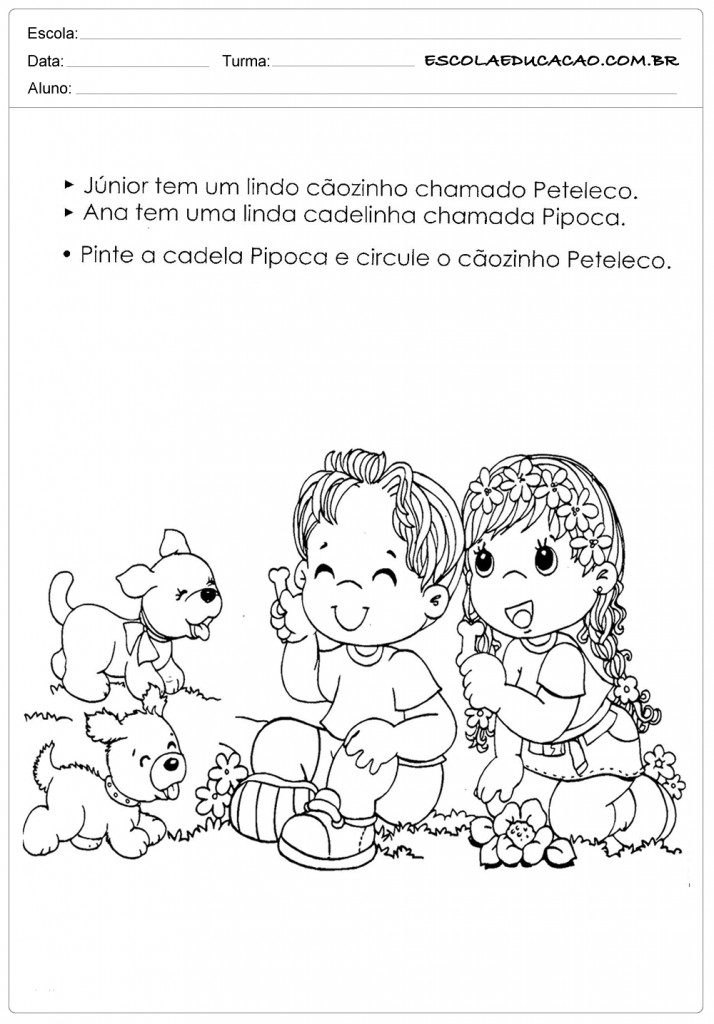 Atividades e Desenhos de Animais para Colorir - Pipoca e Peteleco