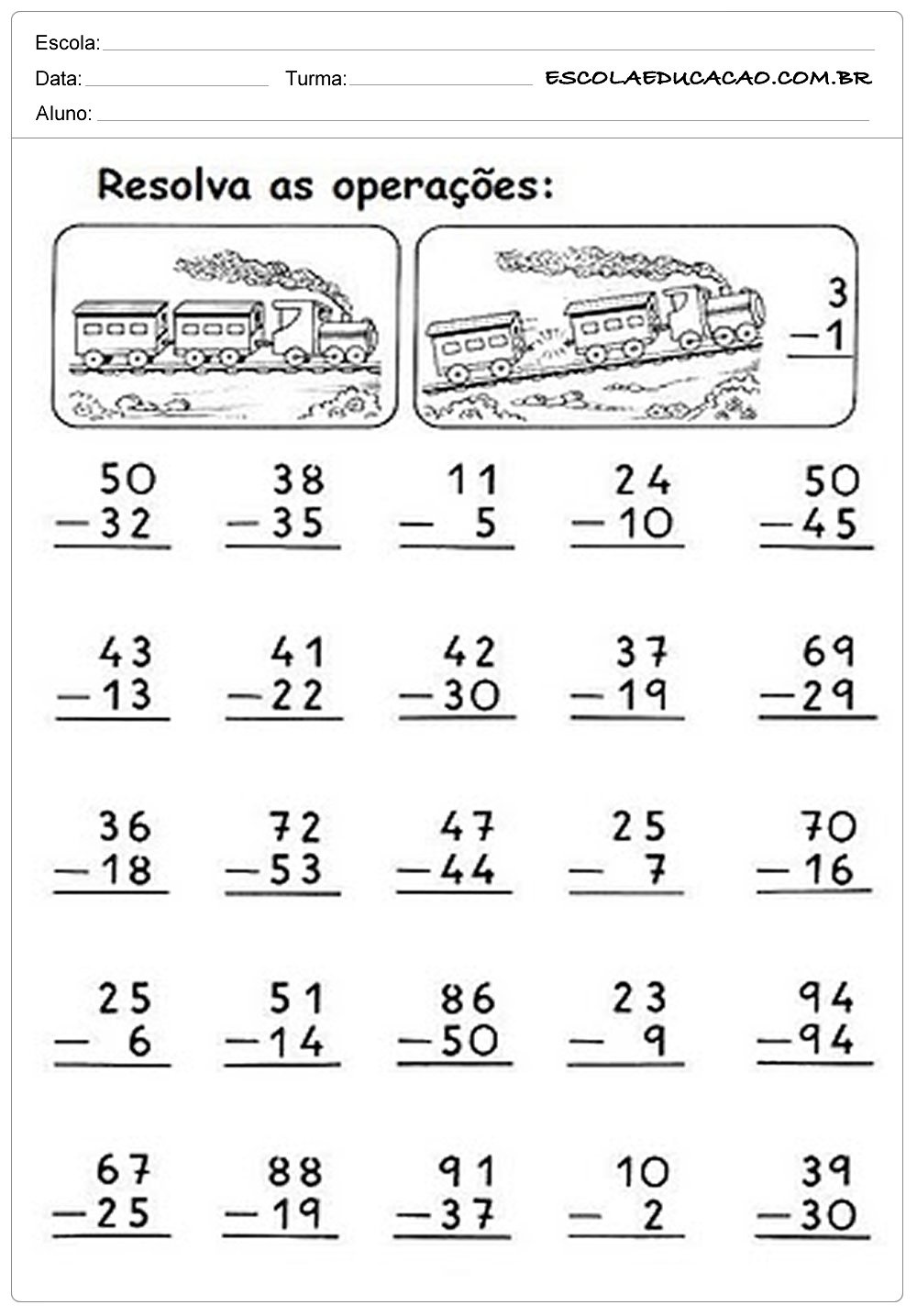 Atividades De Adi O E Subtra O Para O Ano Educa