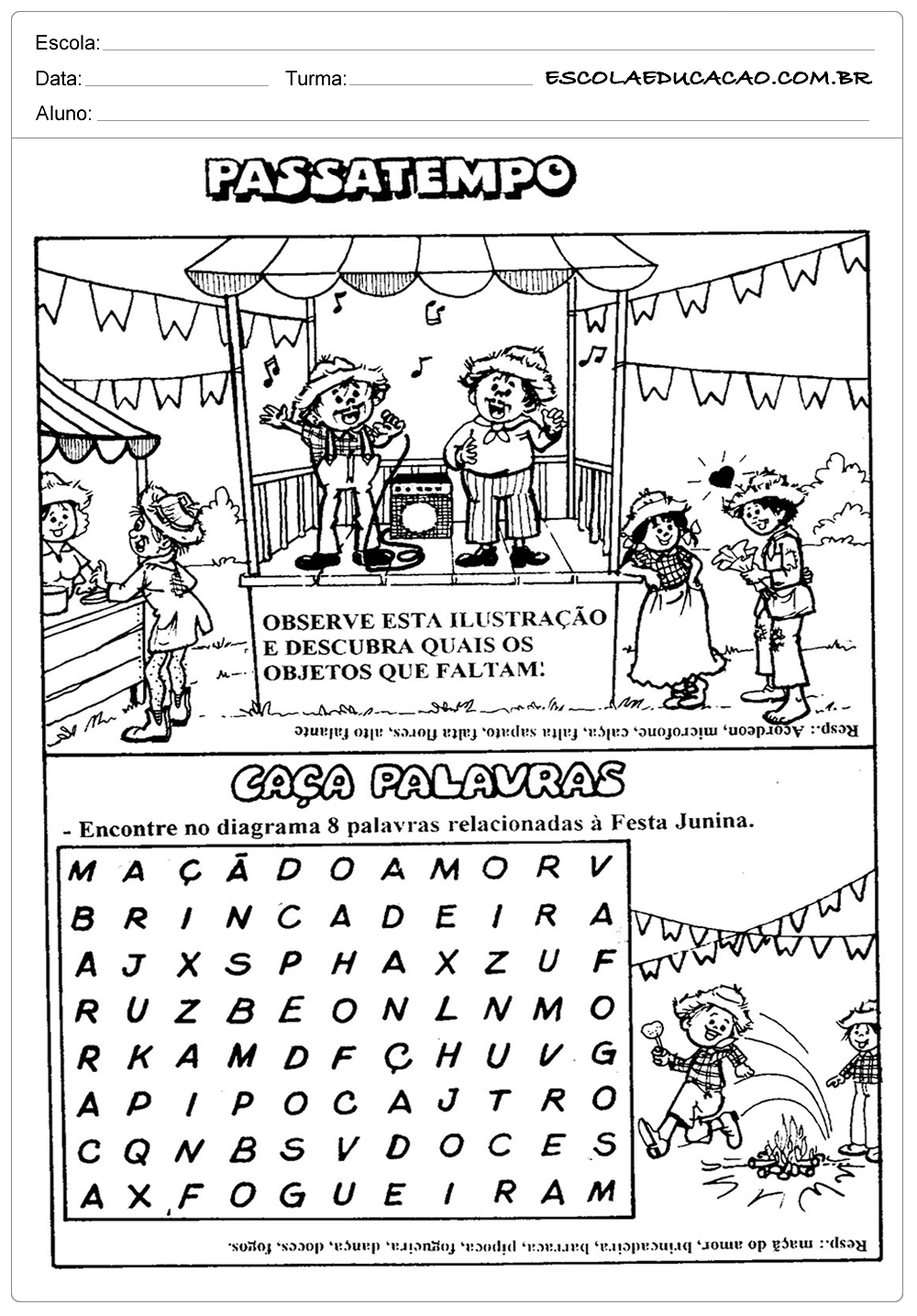 Atividades Festa Junina Para Educação Infantil - Passatempo - Escola ...