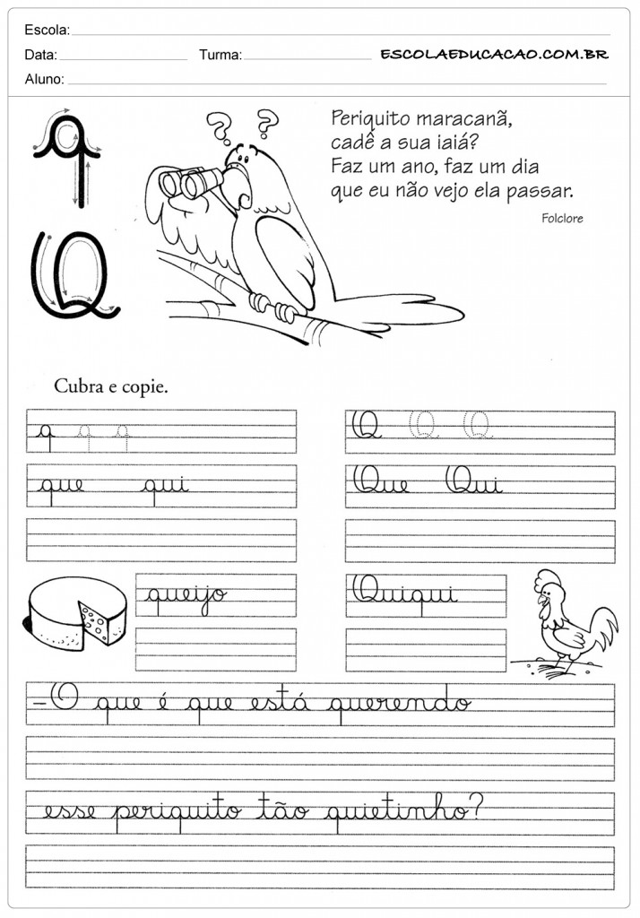 Atividade de caligrafia letra Q