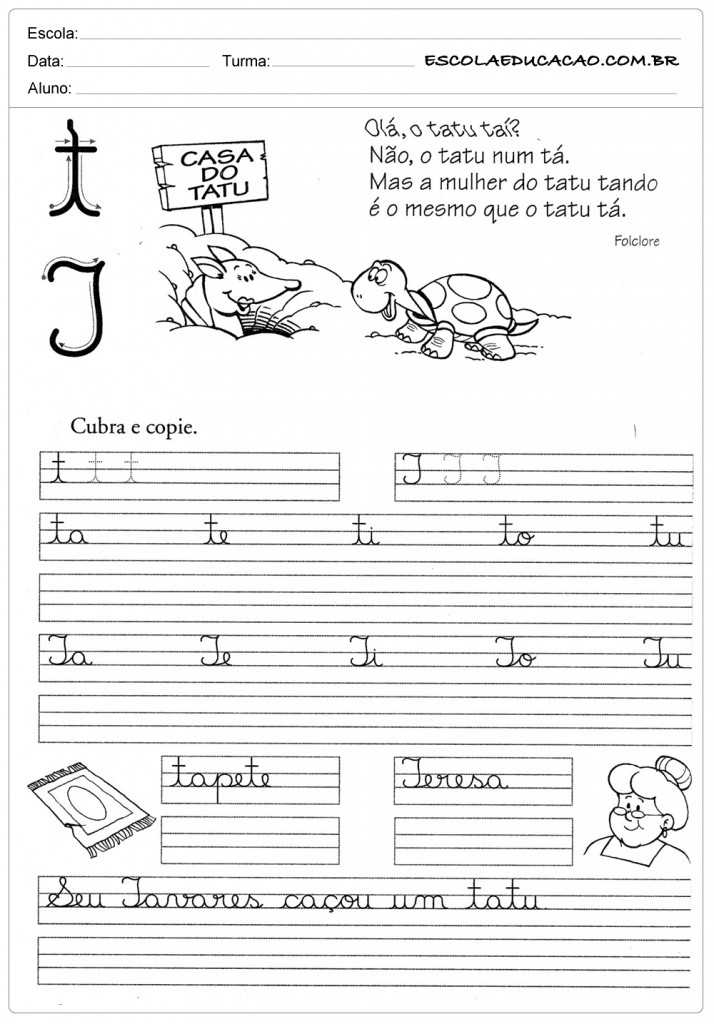 Atividade de caligrafia letra T