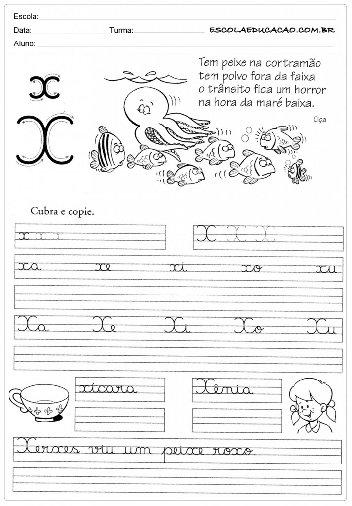 Atividade de caligrafia letra X