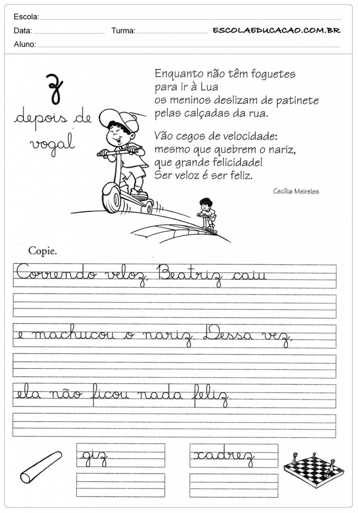 Atividade de caligrafia letra Z