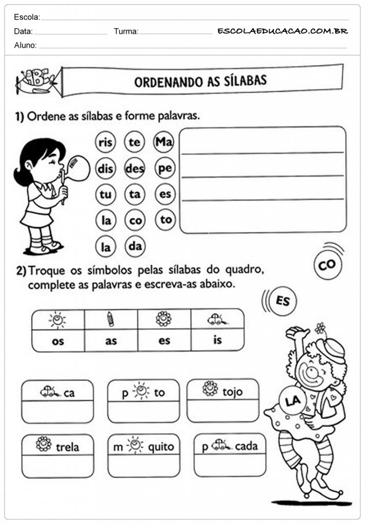 Atividades de Português 2 ano - Ordenando Sílabas