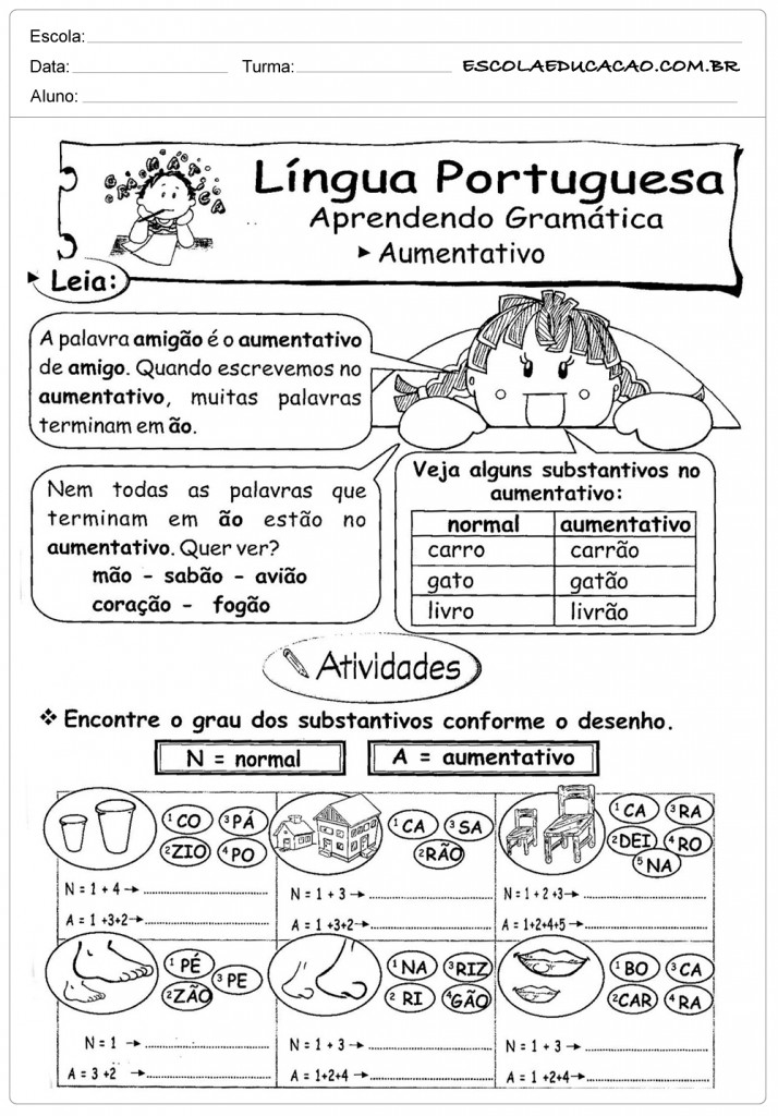 Atividades de Português - Para Imprimir - Escola Educação