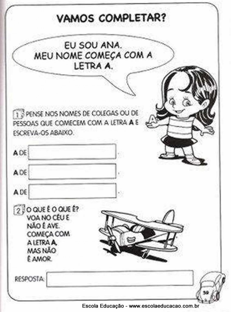 Atividades educativas - 1º ano - Vamos completar