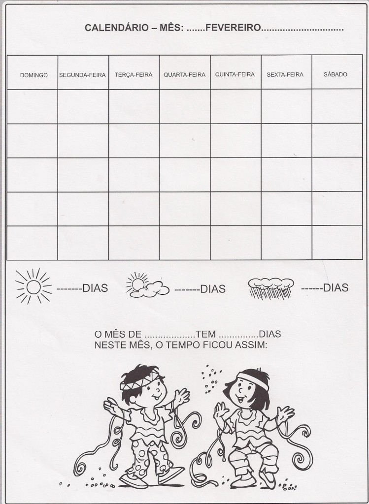 Atividade - Calendário mês de Fevereiro