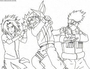 Desenhos para colorir do Naruto - Kakashi, Sakura e Naruto