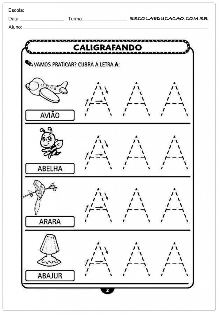 Imprimir atividade de caligrafia letra A