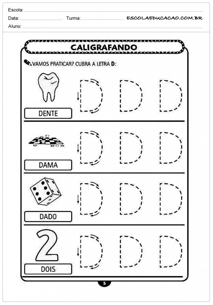Imprimir atividade de caligrafia letra D