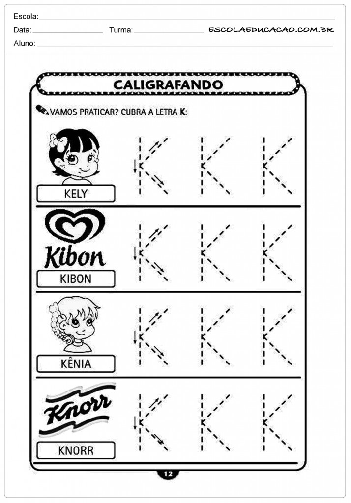 Imprimir atividade de caligrafia letra K