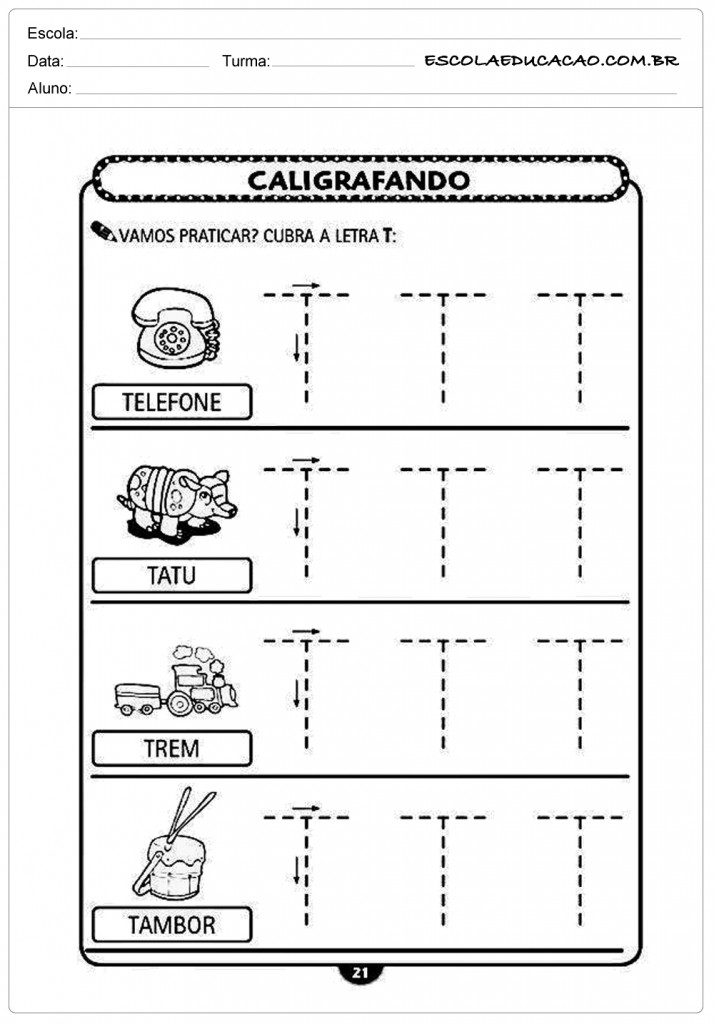 Imprimir atividade de caligrafia letra T
