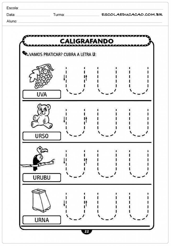 Imprimir atividade de caligrafia letra U