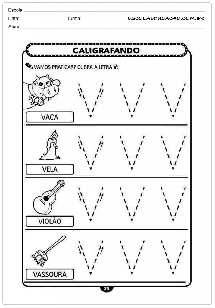 Imprimir atividade de caligrafia letra V