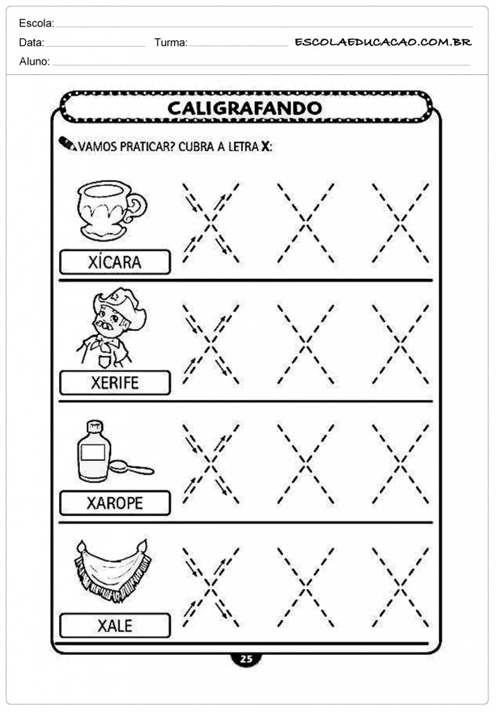 Imprimir atividade de caligrafia letra X