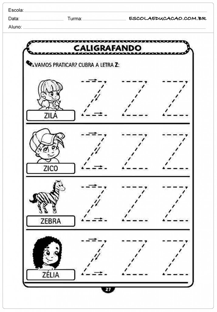 Imprimir atividade de caligrafia letra Z