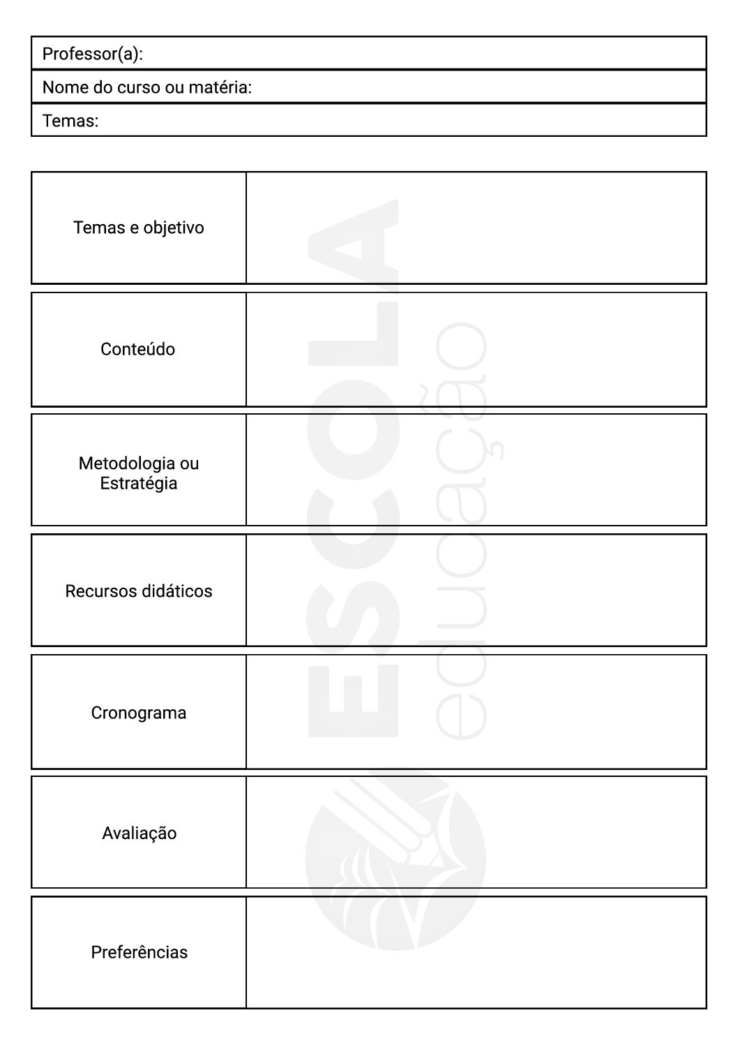 Modelo De Plano De Aula Pronto Grátis Para Baixar - Escola Educação