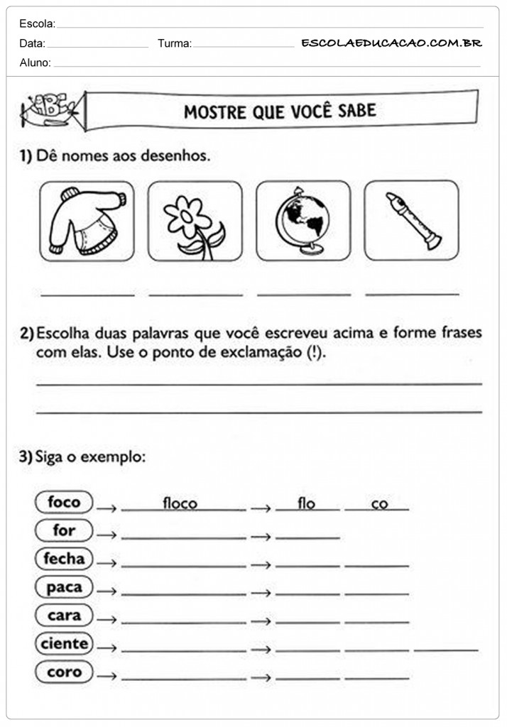 Atividades de Português 2º ano - Dê nome aos desenhos