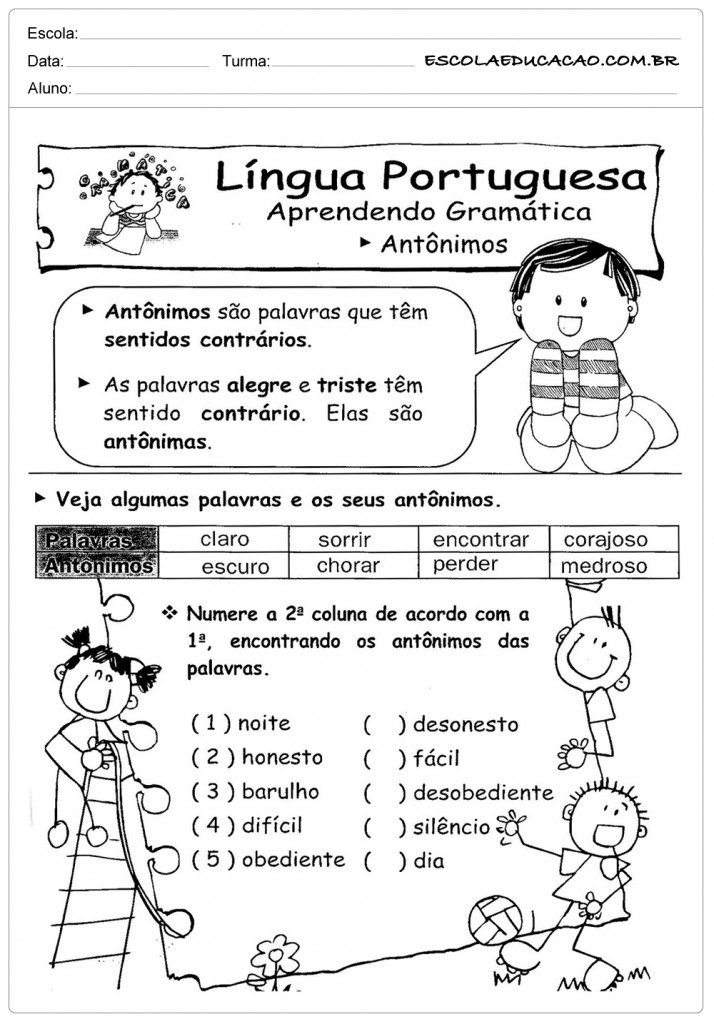Atividades de Português 3º ano - Antônimos