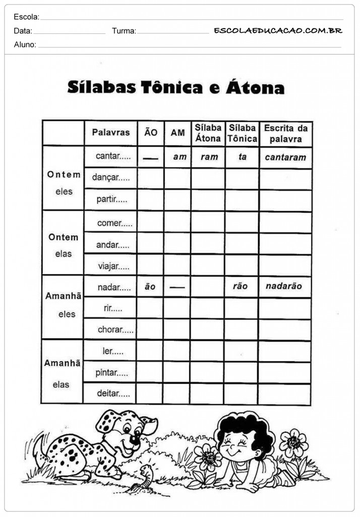 Atividades de Português 4º ano - Sílabas Tônicas e Átona