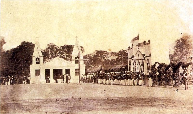 Tropa brasileira em Nova Palmira (Rio Grande do Sul) em direção ao teatro de operações na Guerra do Paraguai (1865)
