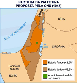 Divisão entre Israel e Palestina realizada pela ONU