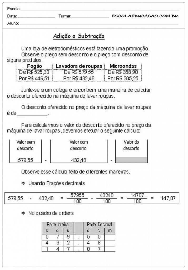 Adição e Subtração