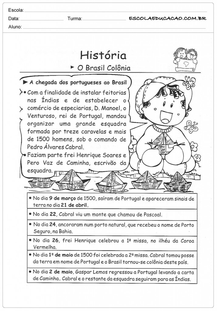 Atividades de História 5º ano - Brasil Colonia