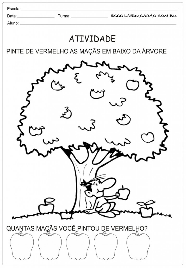 Atividades Meio Ambiente Educação Infantil - Pinte as Maças