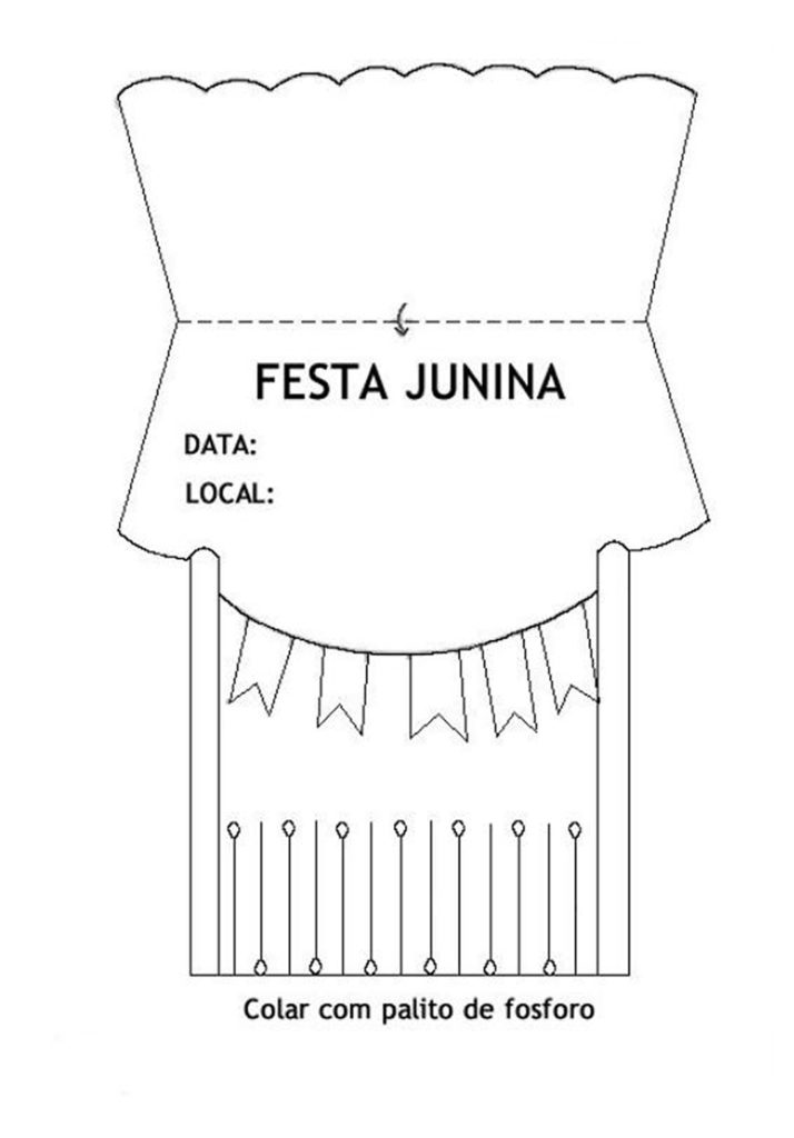 Modelo de Convite de Festa Junina - Cole com palito de fósforo