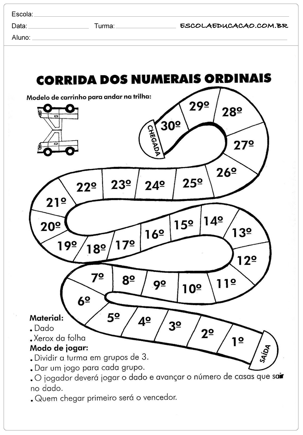 Atividades Com N Meros Ordinais Para Alfabetiza O Corrida De N Mero Ordinais Escola Educa O