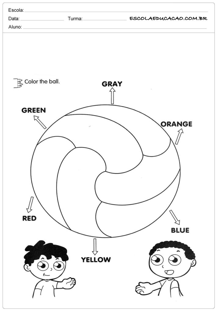 Atividades de inglês para educação infantil - Pinte com as cores indicadas