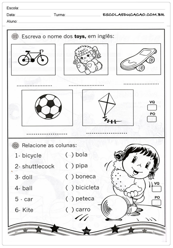 Atividades de Inglês para Imprimir - Escreva o nome dos brinquedos