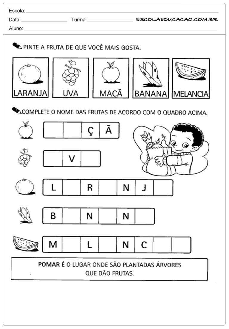 Atividades de alimentação saudável 1º ano - Atividades Educativas - Escola