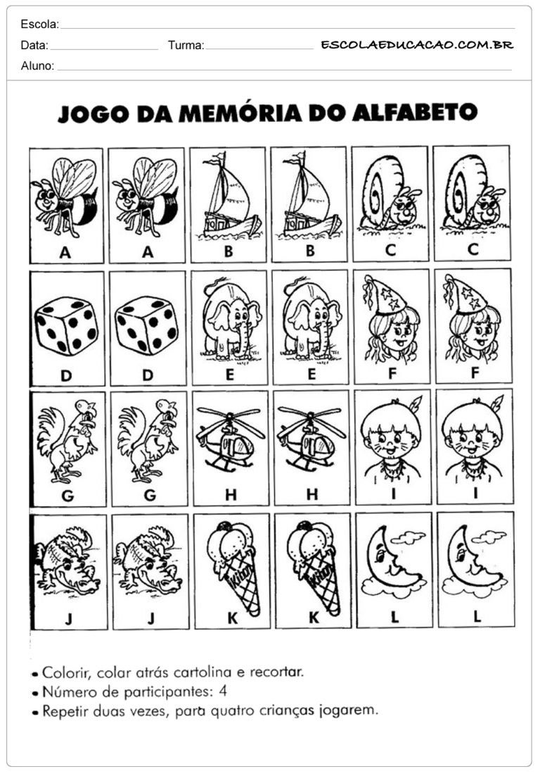 Exercícios para memória para imprimir - Atividades Educativas - Escola