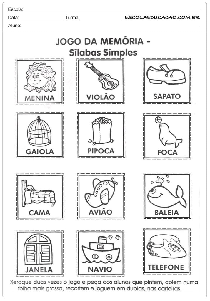 Exercícios para memória silabas simples