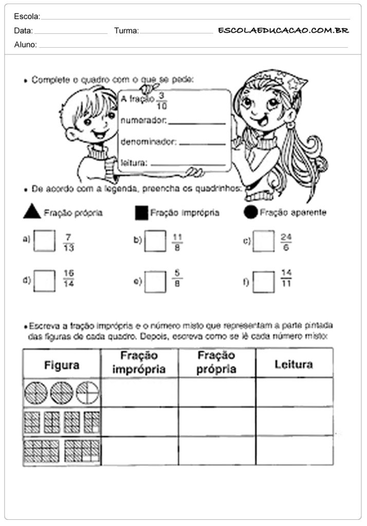 Atividade de fração para o 4º ano do Ensino Fundamental