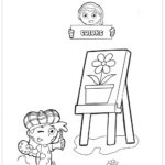Atividade de inglês criança pintando quadro