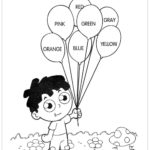 Atividade de inglês menino segurando balão