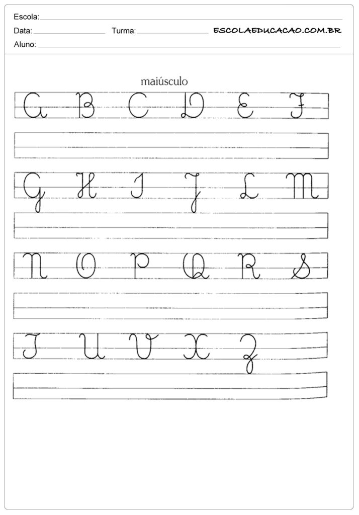 Atividades com letra cursiva para 1º ano alfabeto maiúsculo