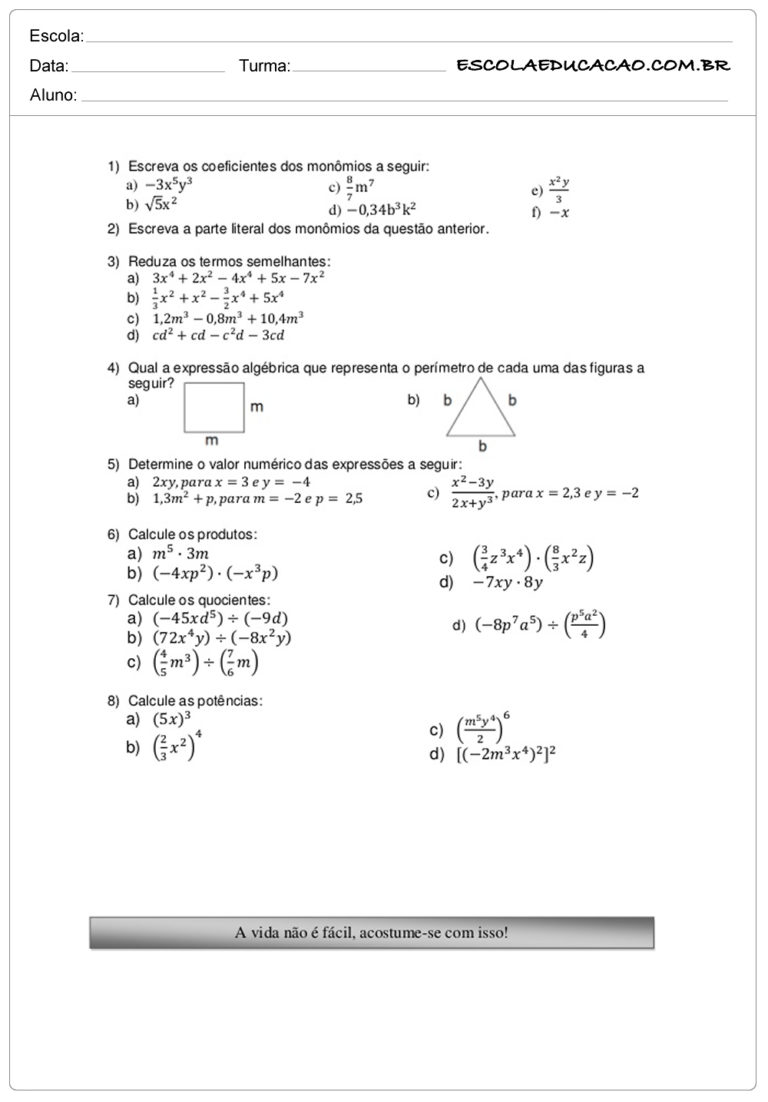 Atividades De Matemática 8º Ano Atividades Educativas Escola Educação