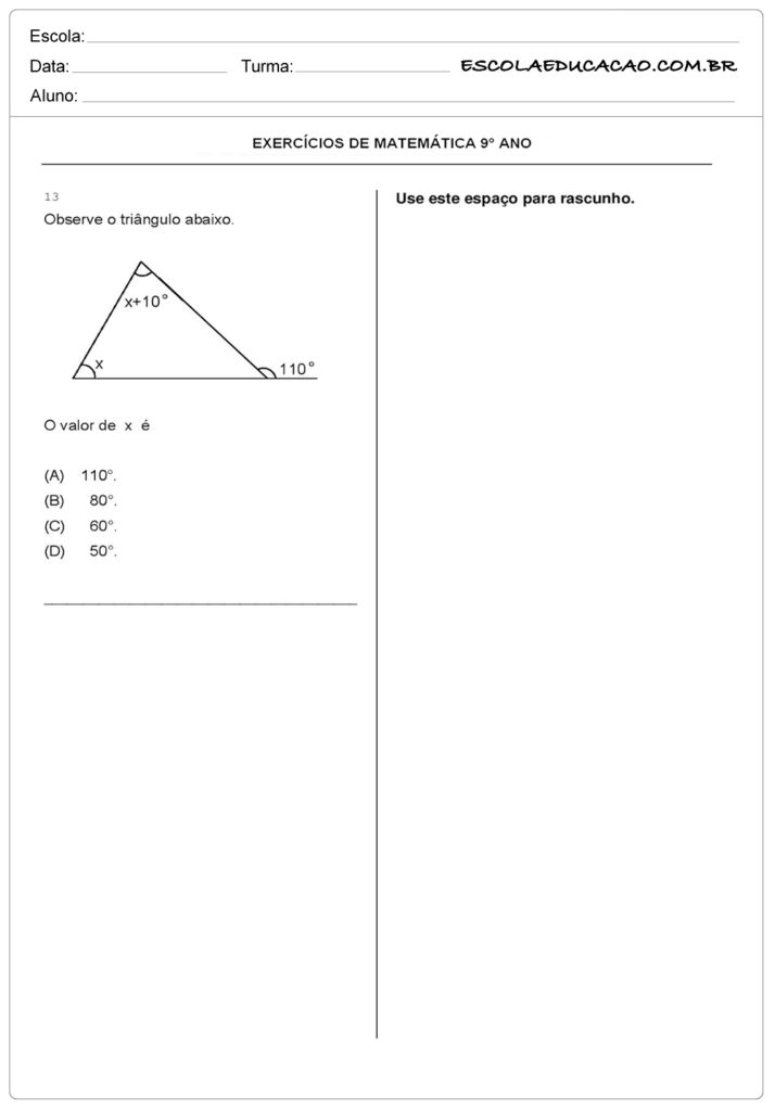 Atividades de Matemática-9º ano observe o triangulo