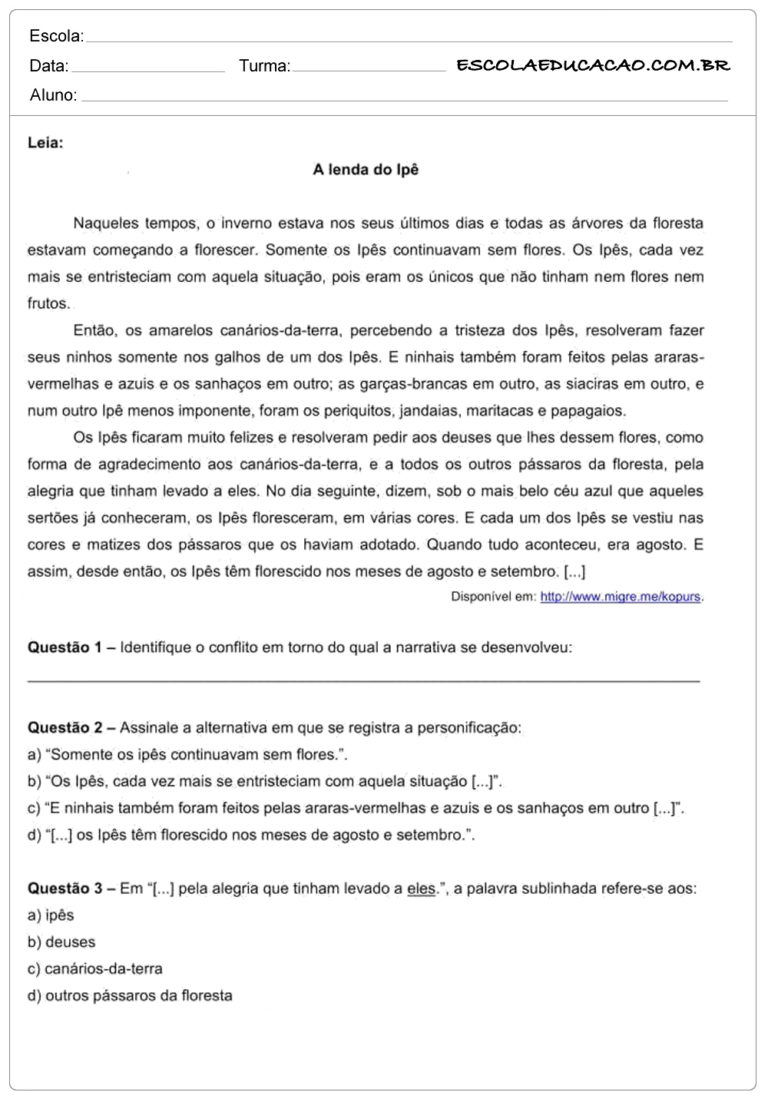 Atividades de interpretação de texto 9º ano - Atividades Educativas ...