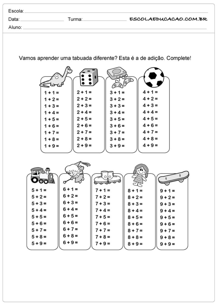Atividade de tabuada para imprimir vamos aprender