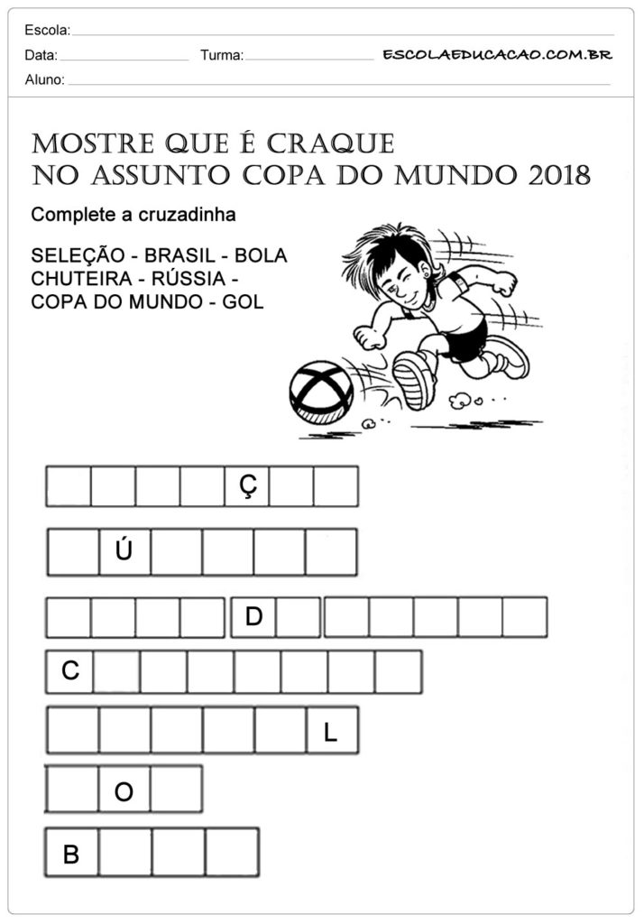 Atividade Inédita copa do mundo - Cruzadinha