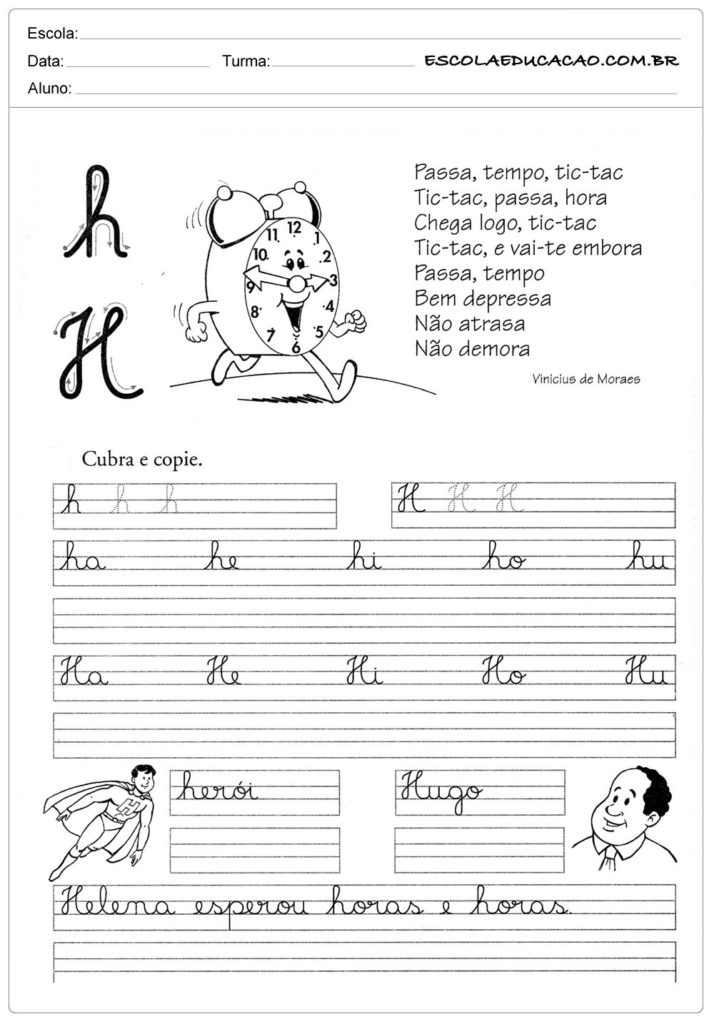 Atividade Letra H - Cubra e Copie