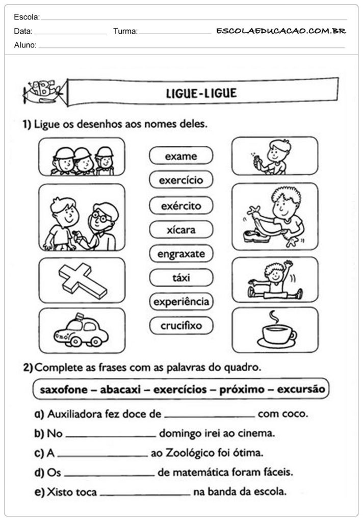 Atividades Letra X - Ligue os Desenhos