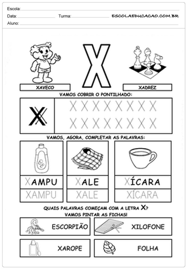 Atividades com a letra X - Atividades prontas para imprimir