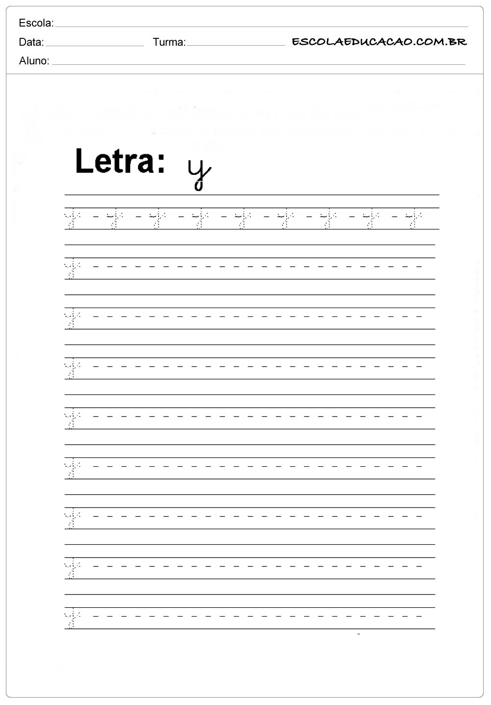 Atividade Letra Y - Letra Cursiva